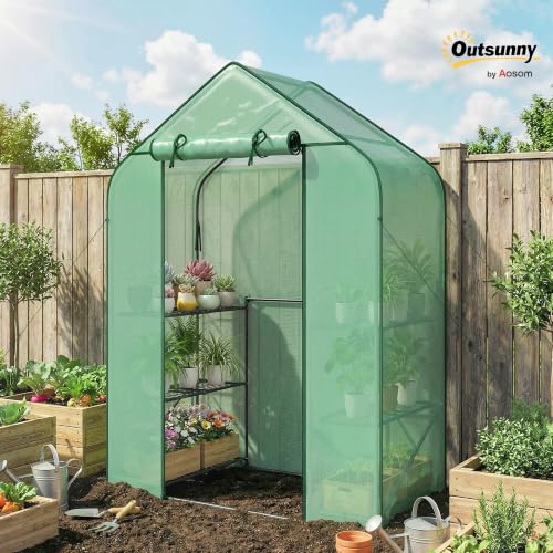Outsunny 4.7' x 2.3' x 6.2' Small Greenhouse, Foldable Frame, Green - color: Green