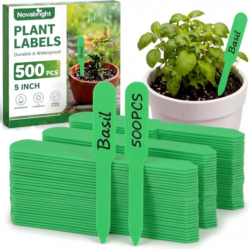 Novabright 500 Pcs Plastic Plant Labels 5 Inch Plant Name Tags for Seedlings Garden Waterproof Plants Markers Nursery Plastic Planting Tags Seed Label for Outdoor Garden Label Pot Stakes(Green) - color: Green