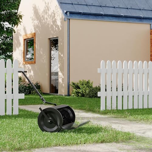 24 Inch Compost Spreader, Peat Moss Spreader with Adjustable Handle, Roller Lawn Spreader with Sliding Door & Easy Assembly for Peat Moss, Manure, Topsoil