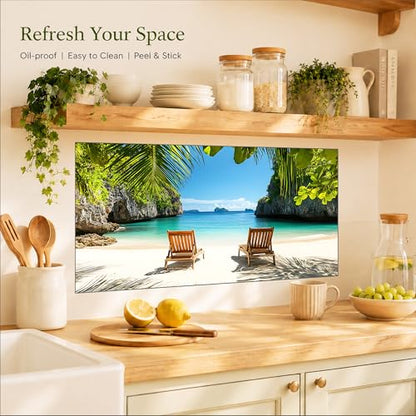 Kitchen Wallpaper 17.3x28 in Tropical Beach Palm Trees for Stove Backsplash - color: Colorful1271