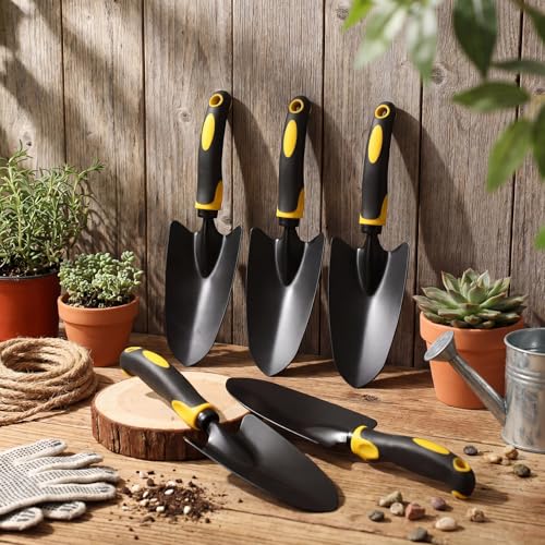 Yaocom 12 Pcs Garden Shovel Aluminum Alloy Heavy Duty Trowel Small Digging Shovels Metal Hand Trowel Spade with Soft Handle for Garden Lawn Yard Planting Tool (Large Shovel,Yellow) - color: Yellow, size: Large Shovel