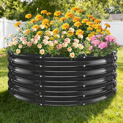TBMLC 17 Inch Tall Heavy-Duty 40 Inch Round Steel Rised Garden Bed Black - color: Black, size: 40" Diameter X 16" Tall
