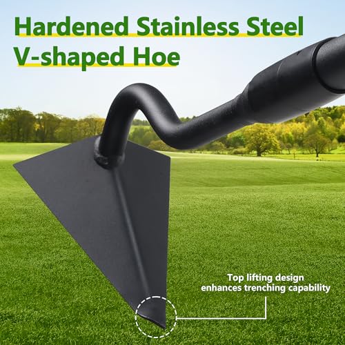 LLARGUEST Hoe Garden Tool, Triangle Garden Hoe for Digging Cutting Trenches Loosen Soil Heavy Duty Hand Weed Hoe Long Handle 59 Inch