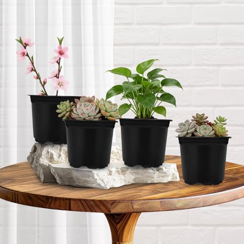 AUGSHY 110 Pcs 5 Inch Black Plastic Plant Pots, Nursery Pots - size: 5 Inches