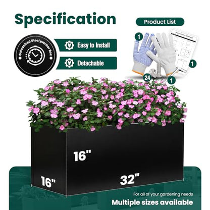 Galvanized Steel Planters Rectangular Planter 32" L x 16" W x 16" H, Black - color: Black, size: 32" L x 16" W x 16" H