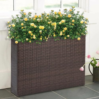 SUNNYPARK Large Rectangular Planter for Outdoor Rattan Block Box 32x11x24'' - color: Brown