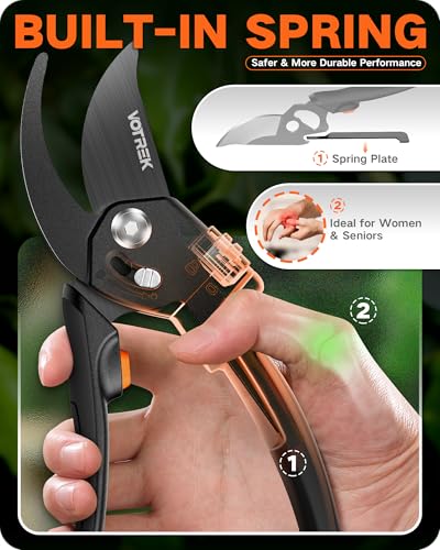 Garden Shears, 8.5" Unique Stepless Handle Opening for All Hand Size - color: Classic Black