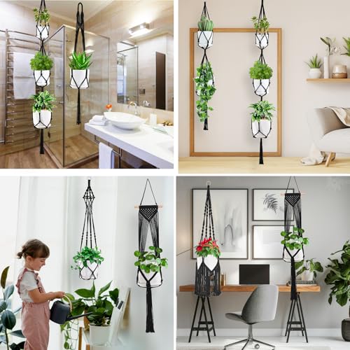 Macrame Plant Hangers, 6Pack Hanging Plant Holders Indoor, Black - color: Black