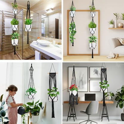 Macrame Plant Hangers, 6Pack Hanging Plant Holders Indoor, Black - color: Black