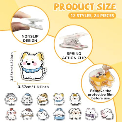 MAYJOYDIY 24Pcs 12 Styles Funny Dog Shaped Acrylic Chip Clips Little White Dog Bag Sealer Sealing Closures Cute Animal Bag Clips for Food Storage Airtight Seal Grip - color: Dog
