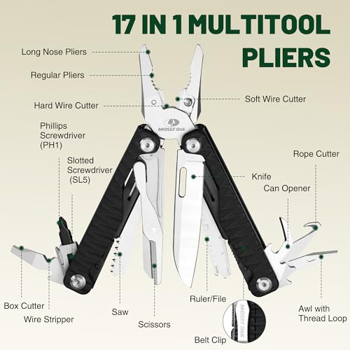 MOSSY OAK 17-in-1 Multitool Pliers, CNC-Machined Steel, G10 Handle - color: 17-in-1, Black