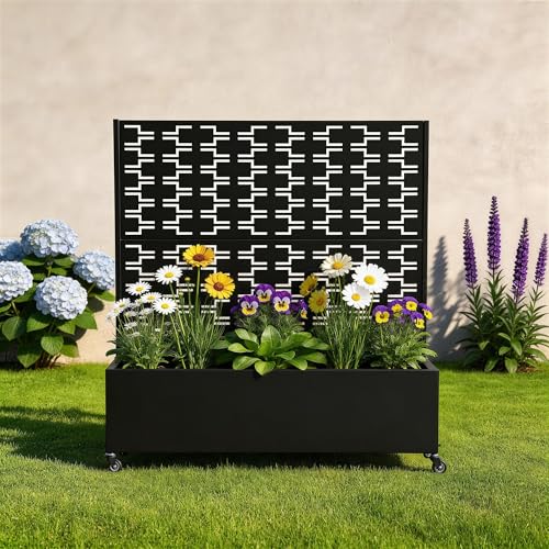 Pia Ricco Planter Box with Trellis, Privacy Planter for Climbing Plants - color: Black-brick, size: Small