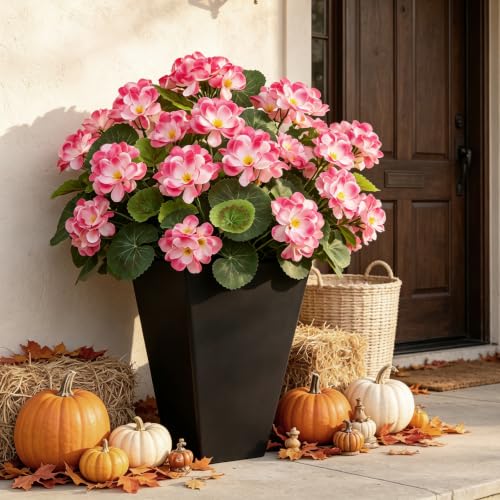 8 Bundles Artificial Geraniums,UV Resistant, Pink - color: Pink