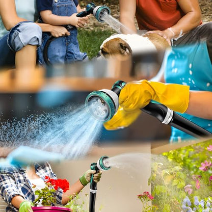 Non-Expandable Garden Hose 25feet, with 10 Function Hose Nozzle, Tough & Flexible, Lightweight, Crush Resistant Fittings, Kink & Tangle Free, Rust Proof - size: 25FT