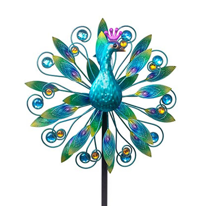 Stargarden 58 Inch Peacock Wind Spinner-Double Wind Sculpture - color: Peacock