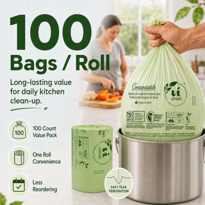 UNNI 2.6 Gallon Compostable Bags, 200 Count, 10 Liter, Extra Thick 0.71 Mil - size: 200 Count (Pack of 1), style: 2.6 Gallon