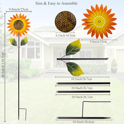 Viveta 2Pack Metal Sunflower Wind Spinner Outdoor,Pinwheels - color: A-sunflower-2 Pack