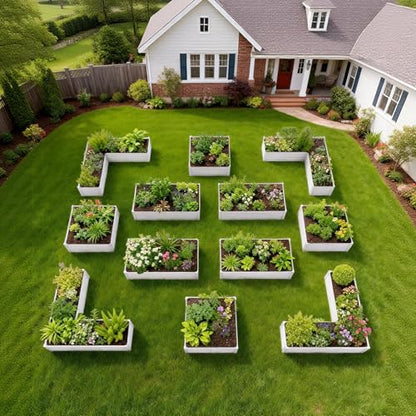 Anleolife 12-Bed Rectangle, L-Shaped & Square Raised Bed, Antique White - color: Bloom-white, size: Set of 12
