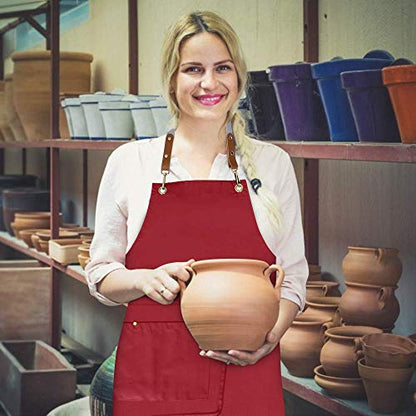 Crossback Apron with Pockets, Apron with Adjustable Straps - color: Red
