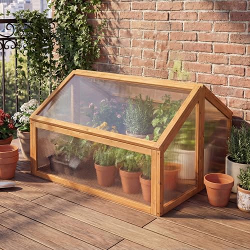 Giantex Wood Cold Frame Greenhouse, Portable Raised Flower Planter Protection with Transparent Openable Roof, Small Indoor Outdoor Hot House for Garden Sunroom Balcony, 36”x33”x23” - size: 36”x33”x23”