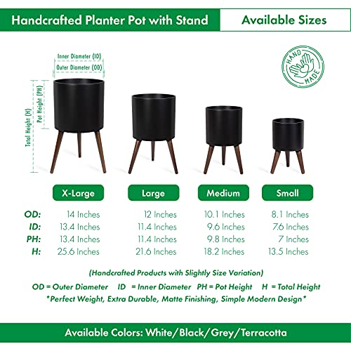 D'vine Dev 14 Inch Planter Pot with Wood Stand, Black, 88-O-D-2 - color: Matte Black, size: X-Large