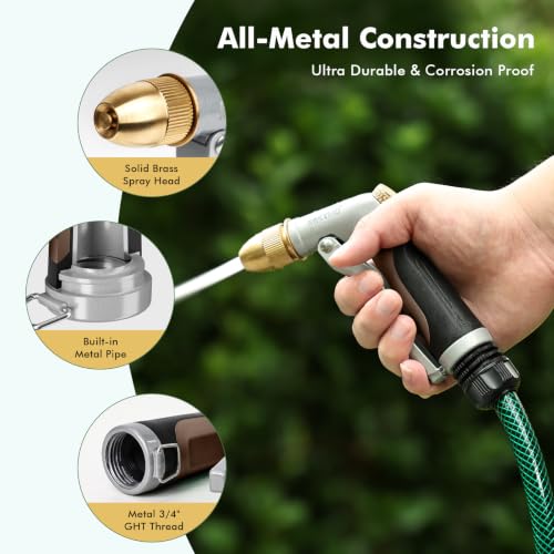 RESTMO Metal Water Hose Nozzle, High Pressure Garden Sprayer, Brown - color: Brown