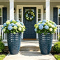 19" Wavy Ceramic-Look Outdoor Planters for Plants Set of 2 Tall Pots - color: 19"h-navy Blue Wavy