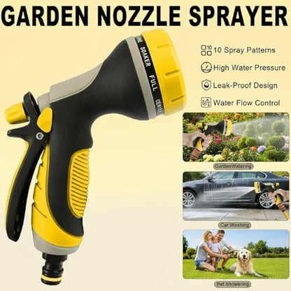 Garden Hose Nozzles with 10 Watering Patterns, Water Hose Nozzle Sprayer - color: Yellow