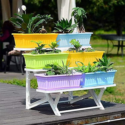 PURPLE STAR 1N 4 Packs 17 Inch Rectangular Window Flower Box Planter with Tray for Balcony, Windowsill, Garden