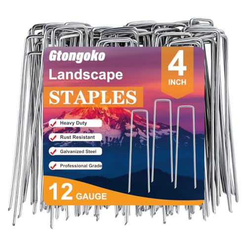 Gtongoko 120 Pack Landscape Staples 4 Inch Galvanized Garden Stakes, 12 Gauge Heavy Duty Sod Staples for Weed Barrier Fabric, Plant Covers, Netting, Irrigation Hose & Holiday Decorations - size: 4 Inch