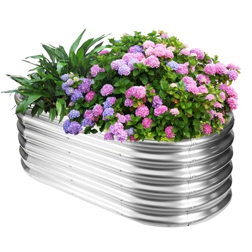 17" Tall Oval-Shaped / Elliptic Metal Raised Garden Bed Outdoor Silver - color: Silver, size: 48X24X16.5 Inches