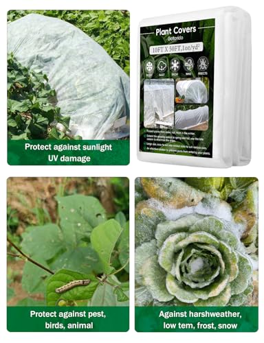 Plant Covers Freeze Protection, 10 ft x 50 ft 1.0 oz/yd² Reusable Frost Protection Floating Row Cover, Frost Blankets for Plants, Frost Cloth for Cold Weather Snow, Winter Frost Pests Protection - size: 10 ft x 50ft