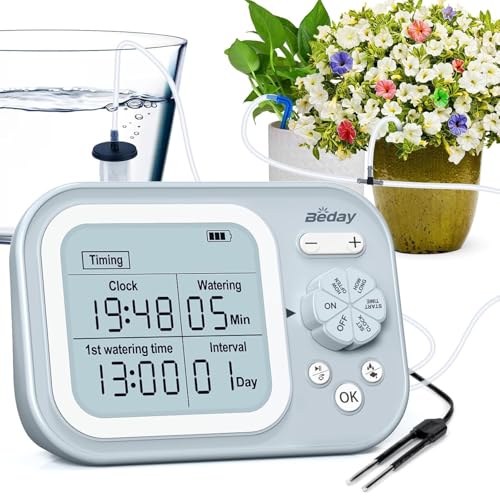 Automatic Plant Waterer Indoor Self Watering System for 15 Potted Plants, Auto Drip Irrigation Kit Programmable Water Timer with Smart Humidity Detection, Blue - color: Blue