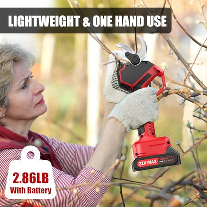 Electric Pruning Shears, 2.75'' Cut, 2 Batteries & Spare Blades - color: Red