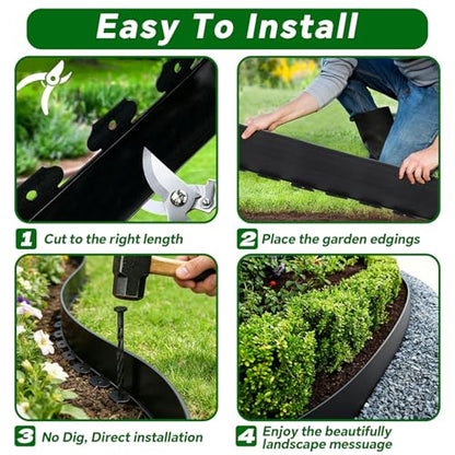 Garden Edging Border, 4In x 66 FT Landscape Edging with 100 Spikes, Black - size: 4 Inch x 66ft-Black