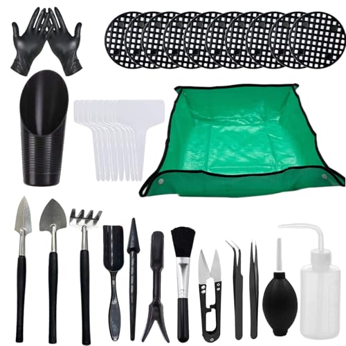 35PCS Mini Succulent Tools Set, 19.7" Thickened Repotting Mat & Plant Tag, Garden Hand Transplanting Miniature Planting Indoor Fairy Care, Potting, Cactus, Houseplant Bonsai Tool Kit