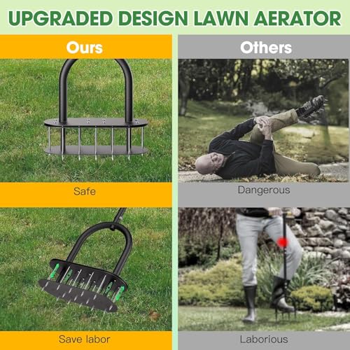 15 Steel Spikes Lawn Aerator with Spring Assist for Yard Garden