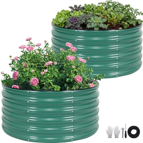 Galvanized Raised Garden Bed,2 PCS 3x3x1.4ft Round Planter LotusGreen - color: Lotusgreen, size: 3x3x1.4ft