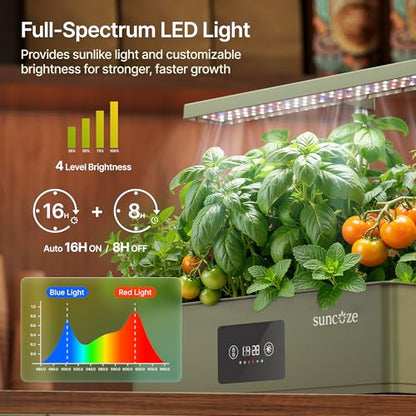 SUNCOZE Hydroponics Growing System Kit with 24W Dimmable LED Light, Green - color: Green