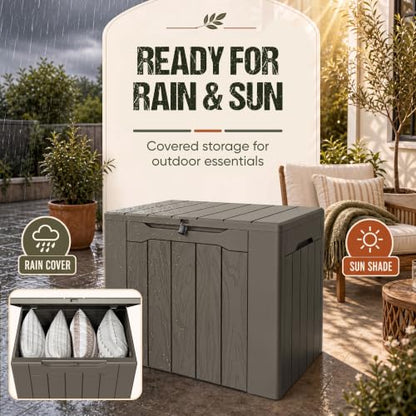 Flamaker Deck Box 30 Gallon, Waterproof Resin Small Storage Box with Lid - color: Deep Brown, size: 30 Gallon
