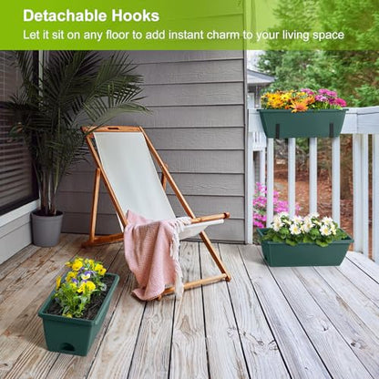 ETELI 6 Pack Deck Railing Planter Boxes Metal Hanging Window Boxes Planters - color: Green & Black