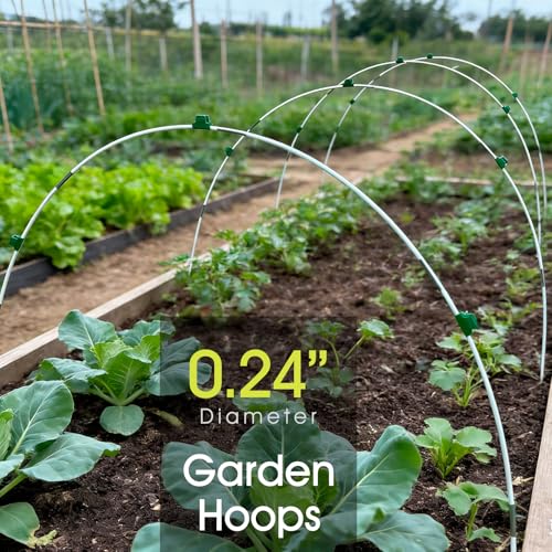 24 PCS Garden Hoops for Raised Beds, RIFNY Greenhouse Hoops Kit Long Grow Tunnel for Row Cover, Rust-Free Fiberglass Garden Support Poles for Insect Mesh Netting Freeze Plant Cover Frame - style: 24Pcs-White-0.24" Dia