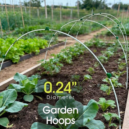 24 PCS Garden Hoops for Raised Beds, RIFNY Greenhouse Hoops Kit Long Grow Tunnel for Row Cover, Rust-Free Fiberglass Garden Support Poles for Insect Mesh Netting Freeze Plant Cover Frame - style: 24Pcs-White-0.24" Dia