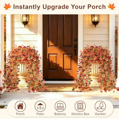 Artificial Hanging Flowers for Outdoors, 4 PCS 688-Bloom UV Resistant Mums - color: Orange Burgundy Gradient