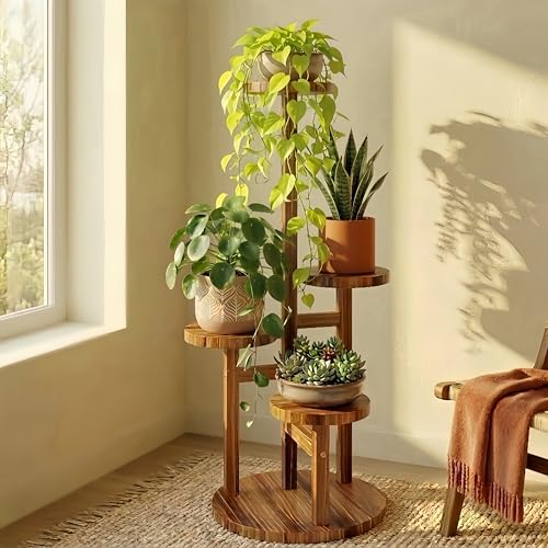 Bamworld Plant Stand Indoor Wood Plant Shelf 4 Tier Brown - color: Brown, size: 4 Tier