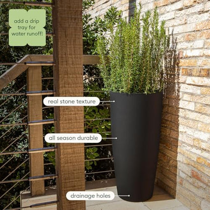 Veradek Mason Series Vega Planter - Tall Round Outdoor Planter with Shelf - color: Black, size: 28 inch