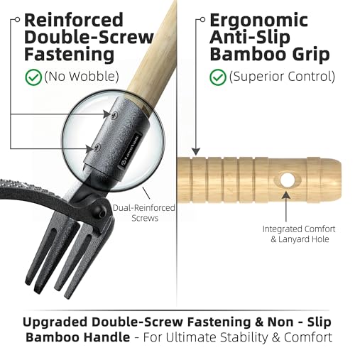 Stand Up Weed Puller with Bamboo Handle, 4-Claw Steel Head for Garden