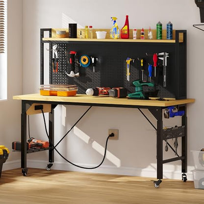 YITAHOME 60in Adjustable Workbench with Pegboard & Wheels 1600lb Load - size: 60" Workbench w/Pegboard