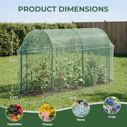 Aoodor 10 x 3 x 5 Ft Crop Cage for Garden - size: 10 x 3.3 x 5 Ft