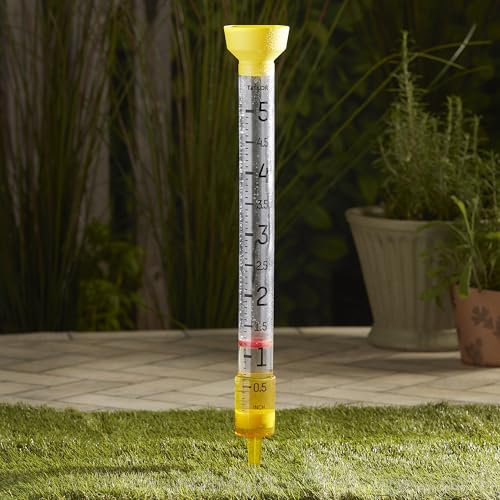 Taylor Jumbo JR Rain Gauge, Measure and Monitor Precipitation, Easy to Read for Backyard, Patio, Garden, and Lawn, 5-inch, Yellow